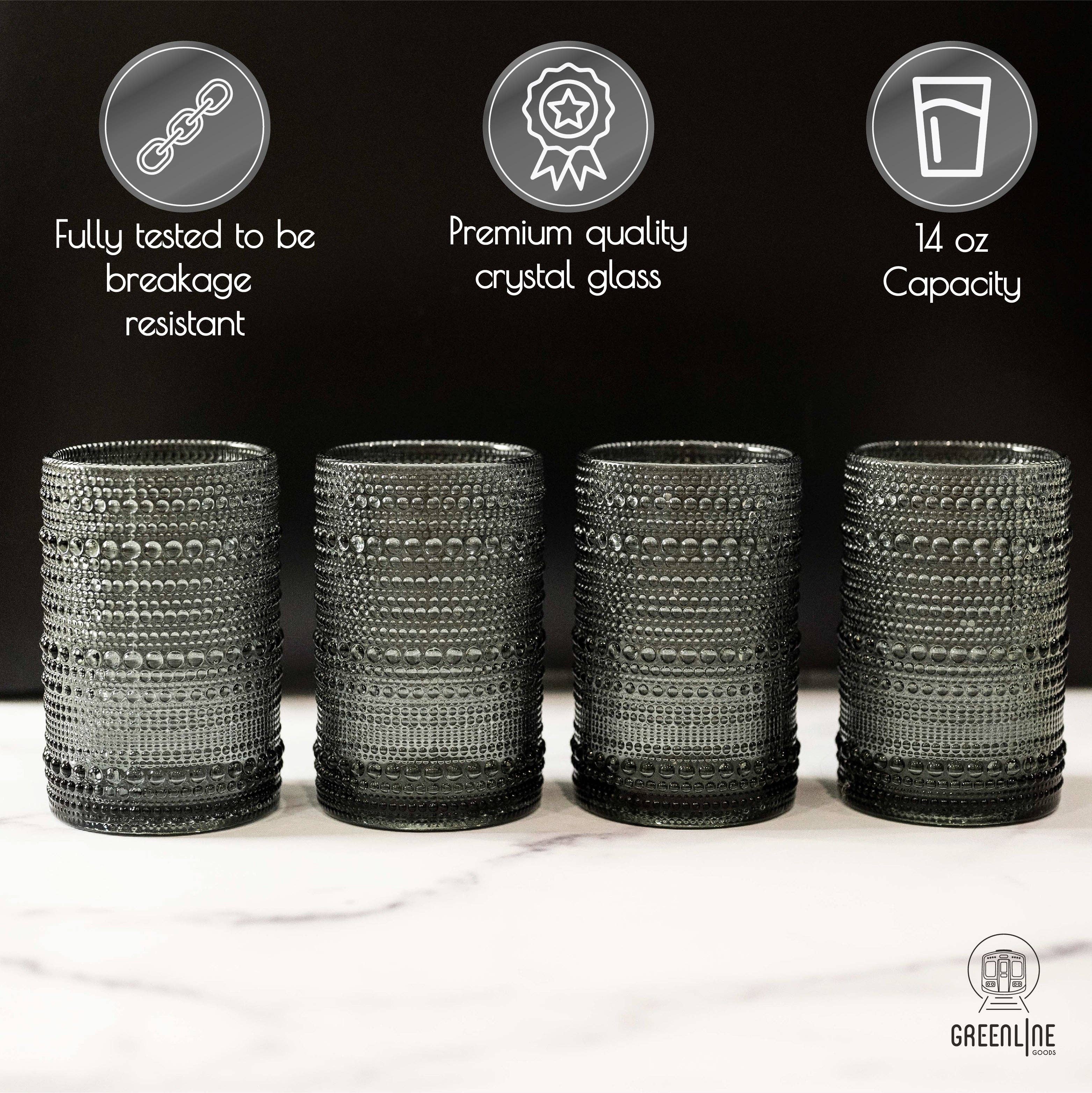 Greenline Goods - Wholesale Drinking Glass/Cup - Hobnail Drinking Glasses - Gray 14 oz ( Set of 4 )2