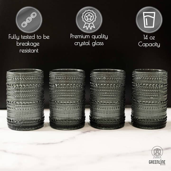 Greenline Goods - Wholesale Drinking Glass/Cup - Hobnail Drinking Glasses - Gray 14 oz ( Set of 4 )2