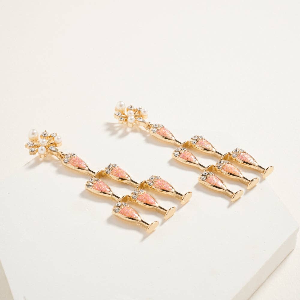 Designature New York - Wholesale Dangle Earrings - Champagne Glass Tower Glitter Party Post Earrings4