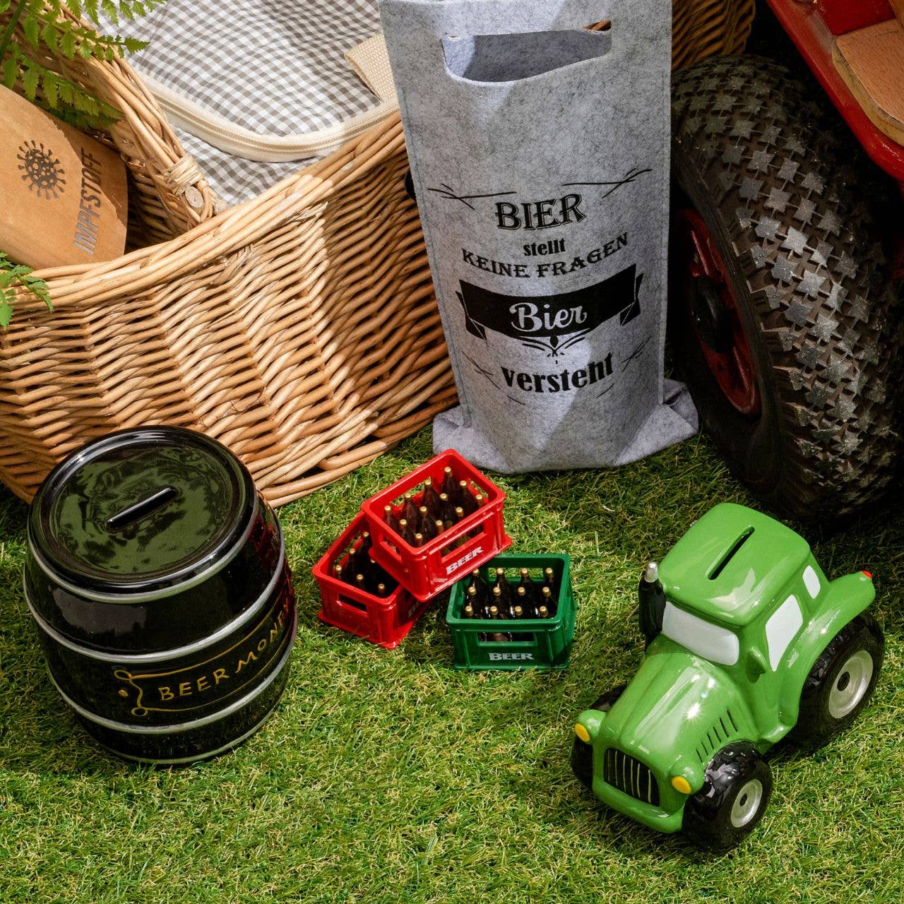 Wurm - Vente Ouvre-bouteille/tire-bouchon - Décapsuleur caisse de bière en plastique, métal rouge, vert double, (L/H/P) 6x6x6cm2