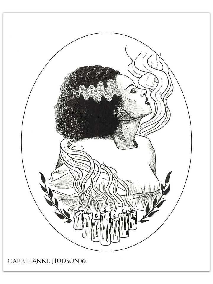 Impression d'art gothique La Fiancée de Frankenstein 5x7 ou 8x10 pour la vente par Carrie Anne Hudson Art