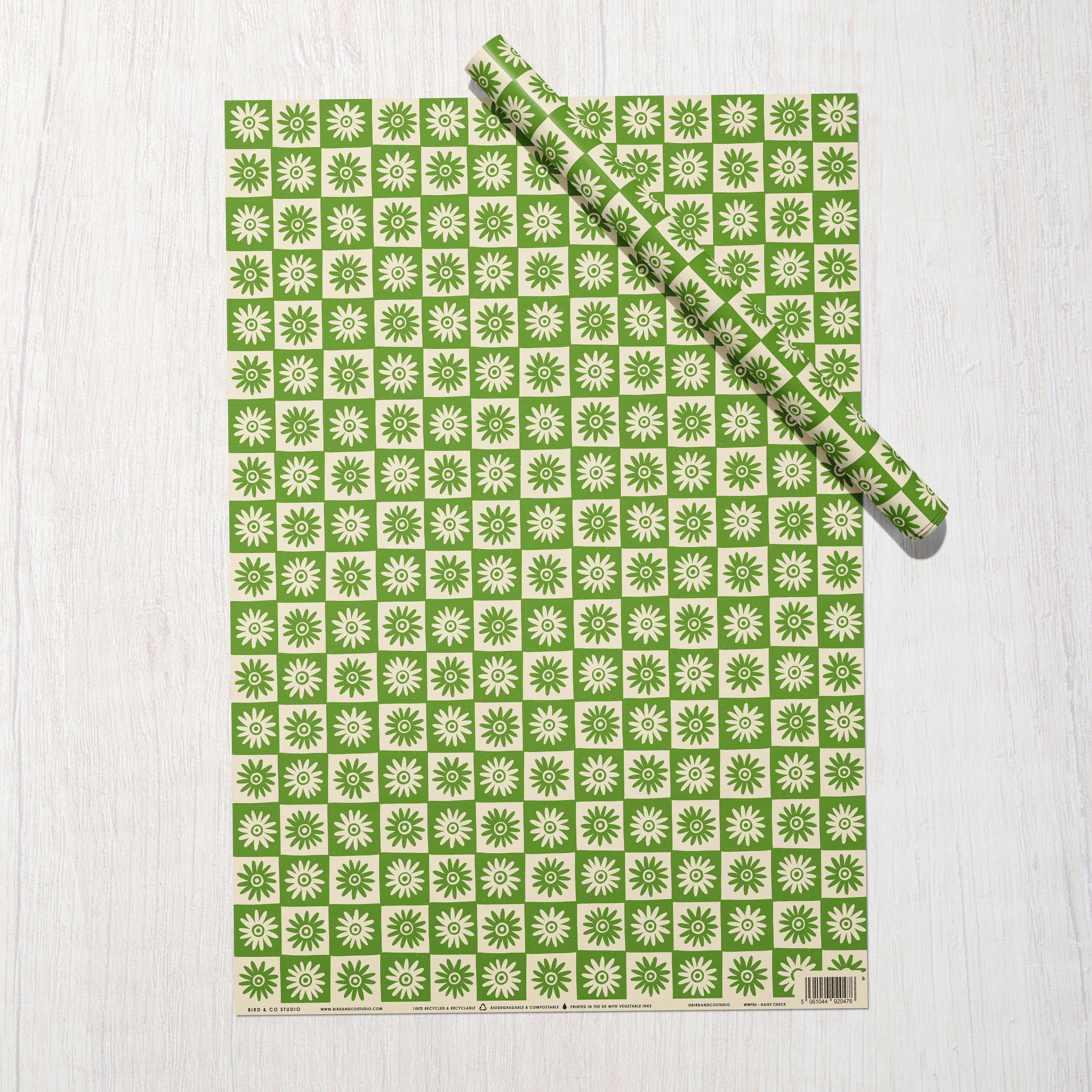 Bird & Co Studio - Wholesale Flat Wrap - Daisy Wildflower | Modern-Retro Recycled Gift Wrap Paper1