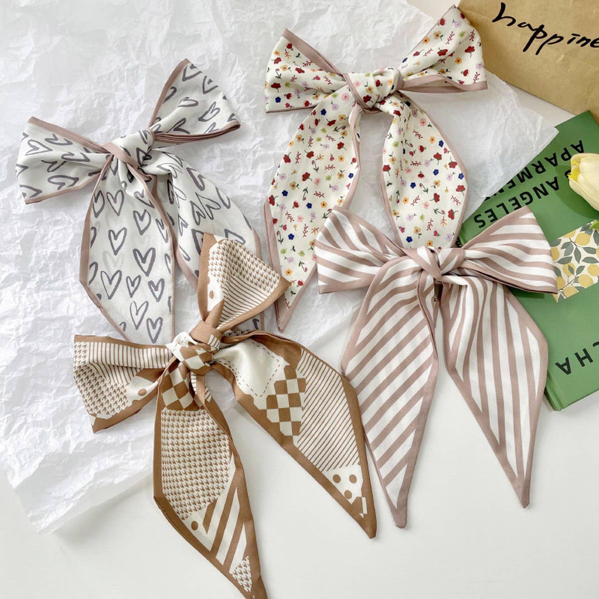 ACCITY - Wholesale Scarf - Women's - Neutral Long Twilly Scarf – Hair Tie & Neck Ribbon_CWASC07156