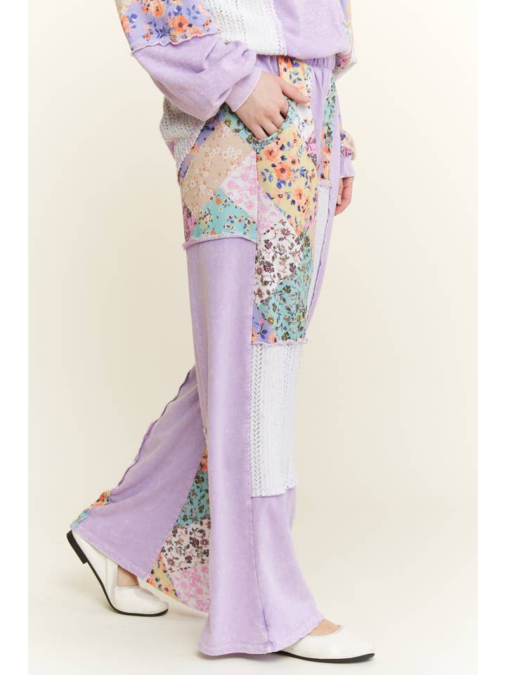 J.Her - Wholesale Pants - Women's - Mineral Washed Floral WaveKnit Jacquard Boho Pants HP610619