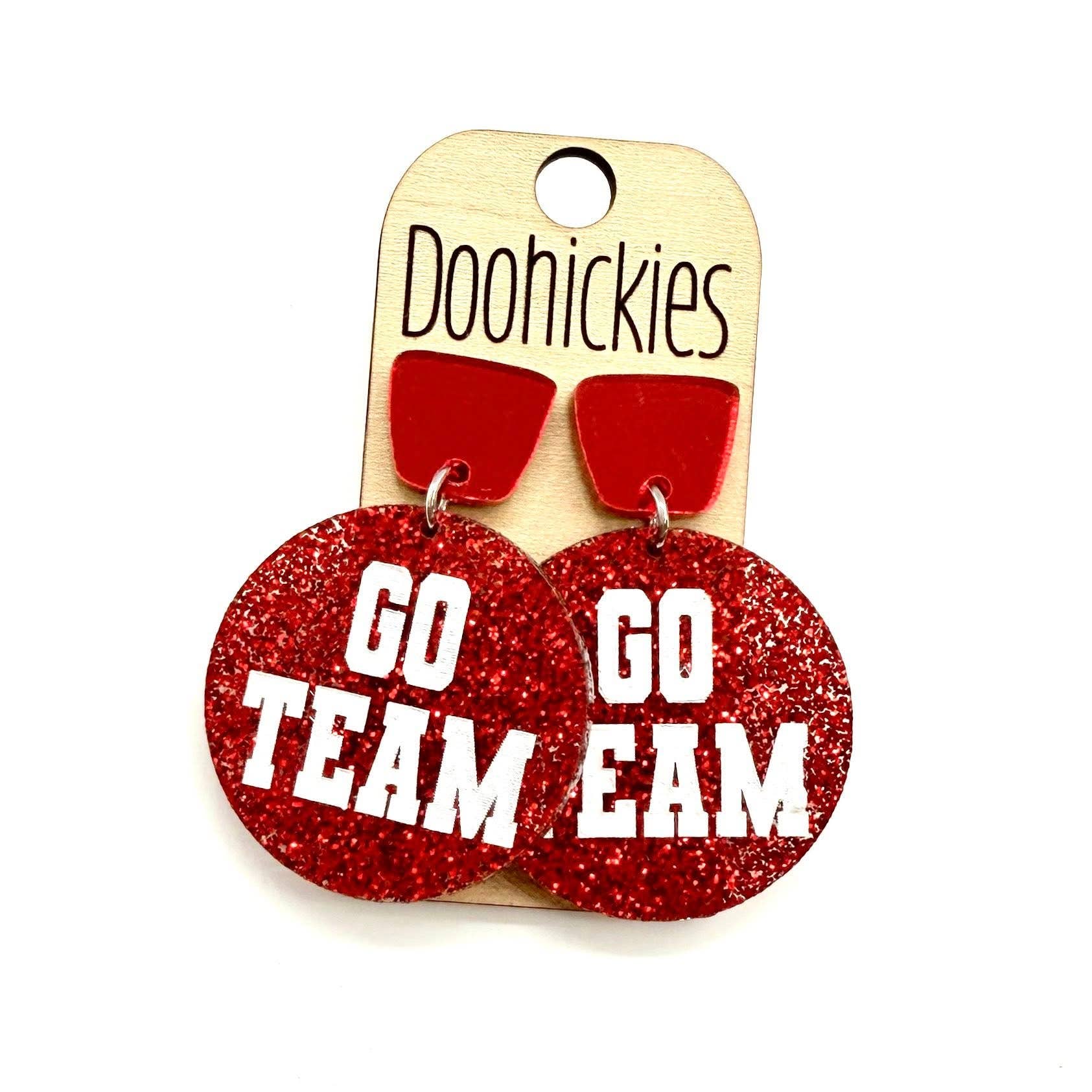 Doohickies – wholesale Dangle earrings – Go Team Glitter Piggyback Dangles - Custom Spirit Football Earrings - 9 Color Options5