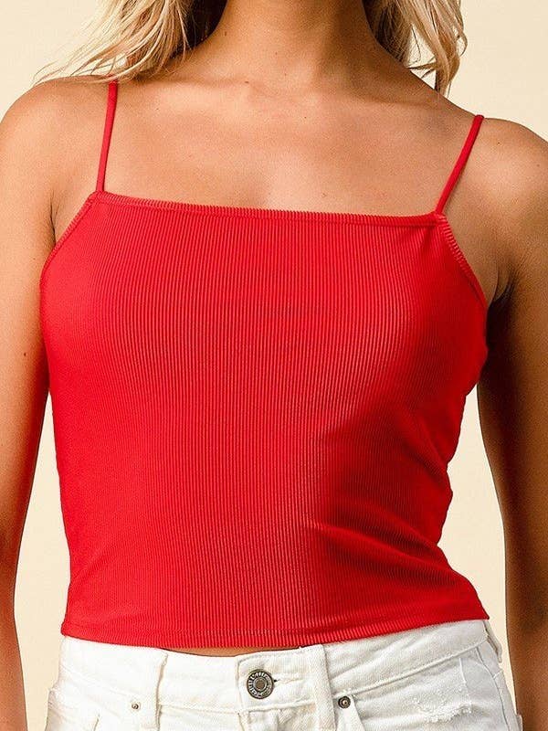 Red RC44567 -OTTOMAN RIB CAMI TOP for wholesale on Faire