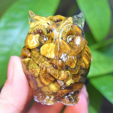 Estatuas de resina de búho ojo de tigre para venta al por mayor de Knot Treasures