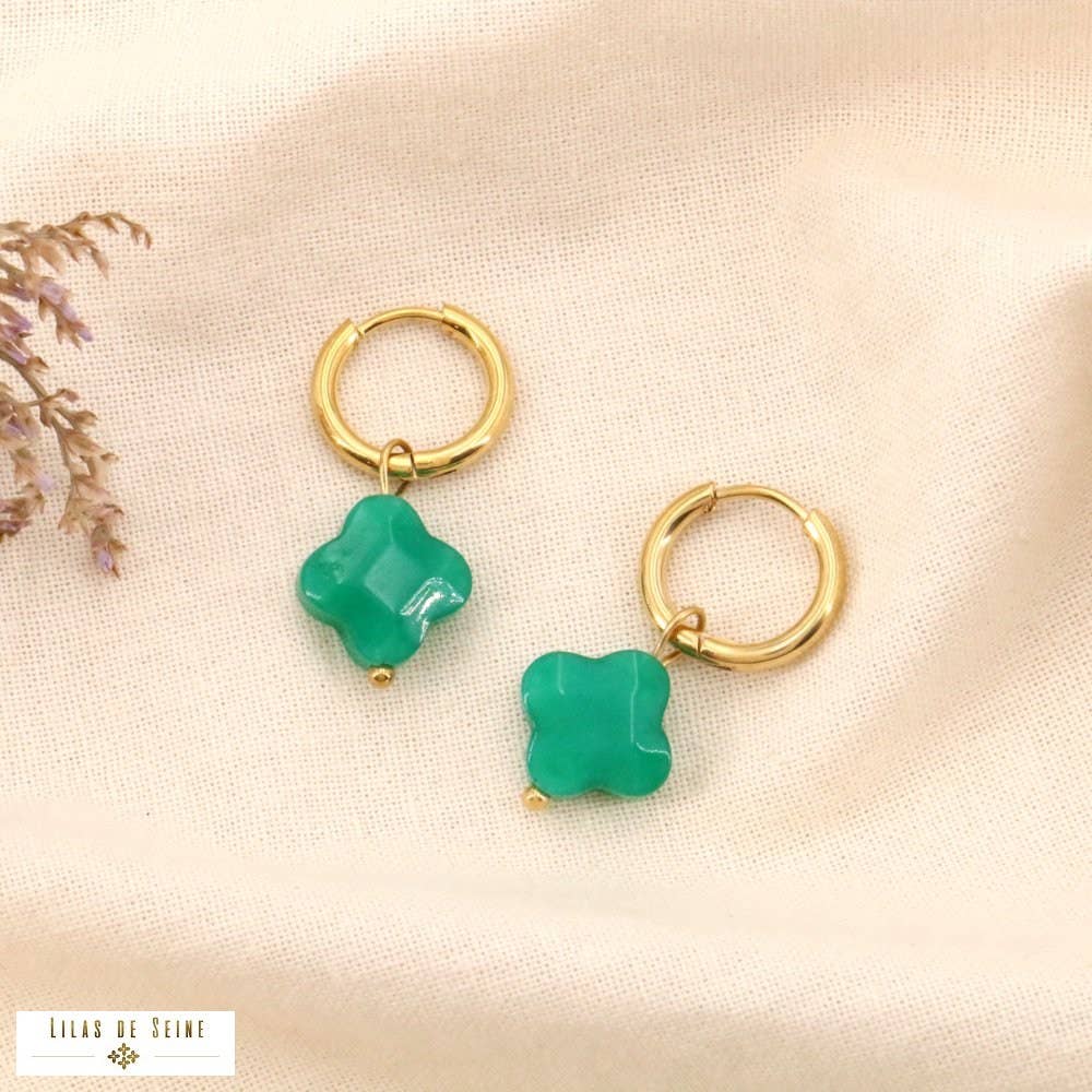 Lilas de Seine - Wholesale Huggie Earrings - Stone steel clover mini hoop earrings 032304614