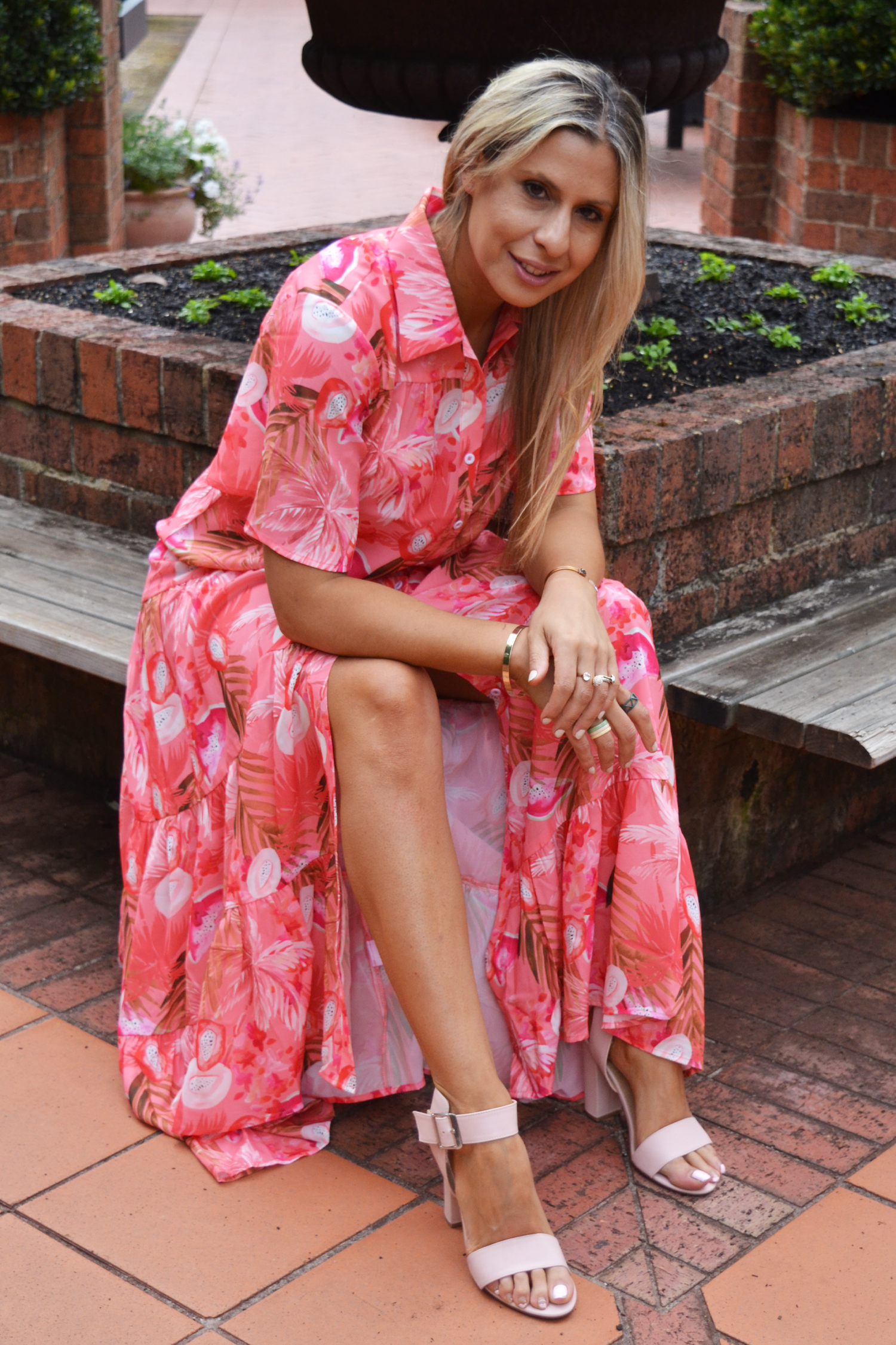 Ostara Collection - Wholesale Dress - Women's - Pink Paradise Maxi Shirt Dress3