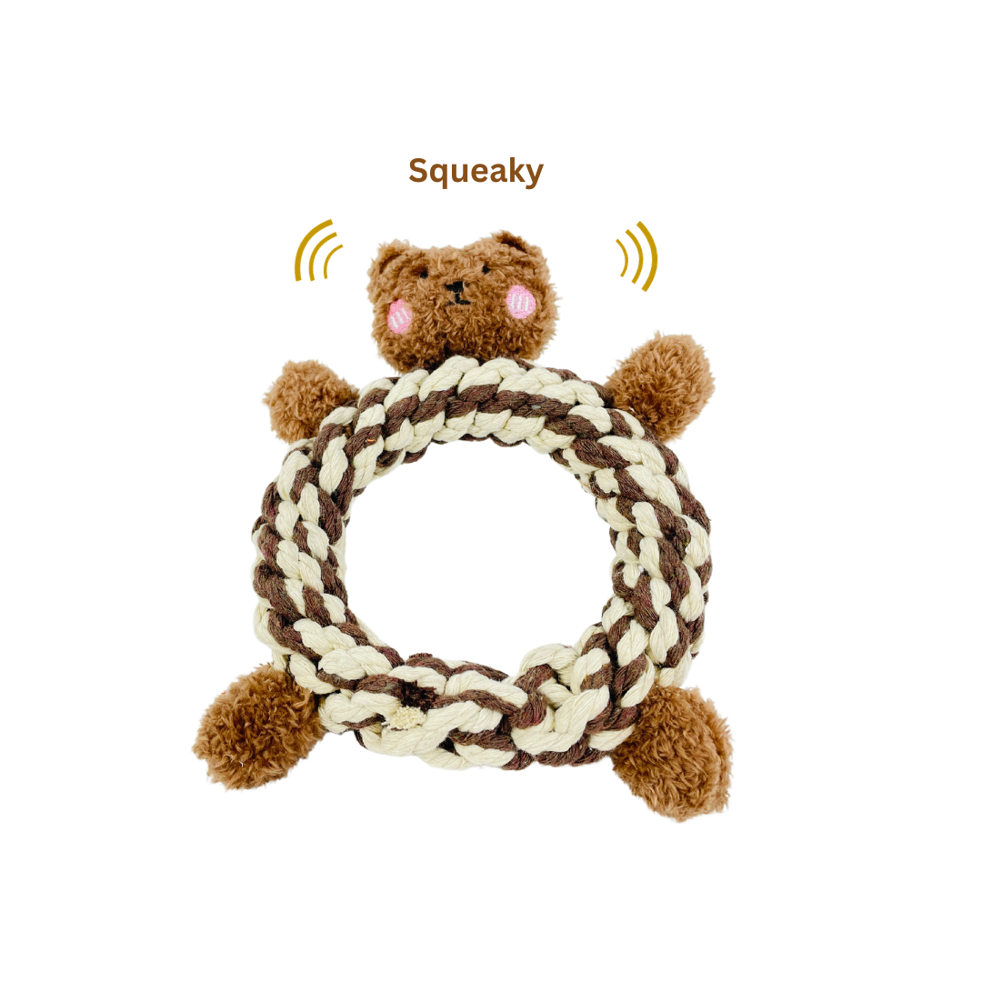 Monli Handcrafted Pet Toys – Großhandel Haustier-Seilspielzeug – Hund – Eco-Brownie Bear Macrame Hundespielzeug aus Plüsch, quietschend, modisch2