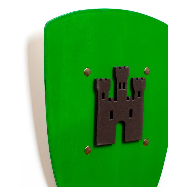 KALID MEDIEVAL - Vendita all'ingrosso Giocattolo classico - Bambini - Scudo di compensato verde Kamelot piccolo con castello nero - ST6581