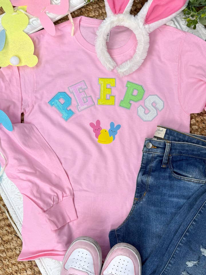 Peeps Sequin Easter Graphic Long Sleeve T-Shirt for wholesale by Sugar Stitch