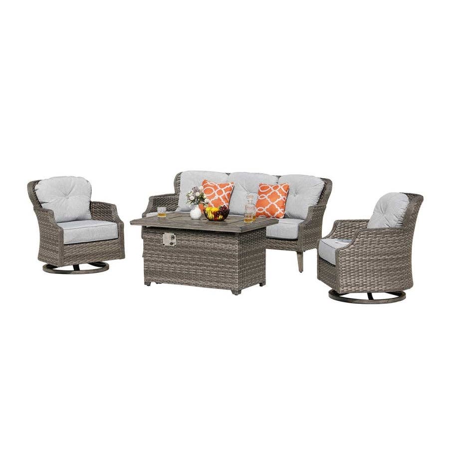 Grey Tenaya 4-Piece Firepit Set with Swivel Rocking Chairs for wholesale on Faire2