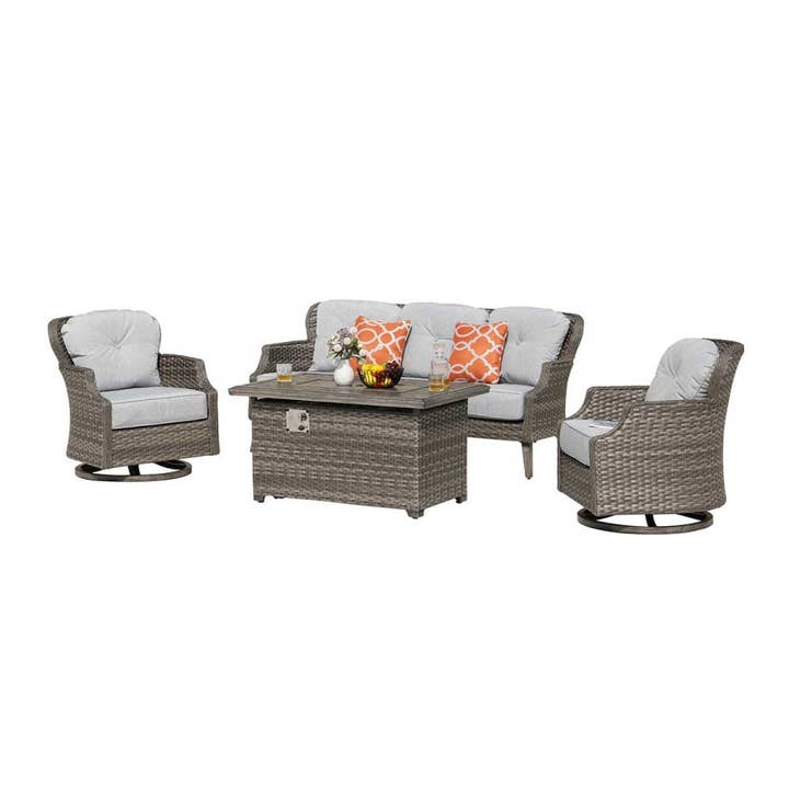 Grey Tenaya 4-Piece Firepit Set with Swivel Rocking Chairs for wholesale on Faire2