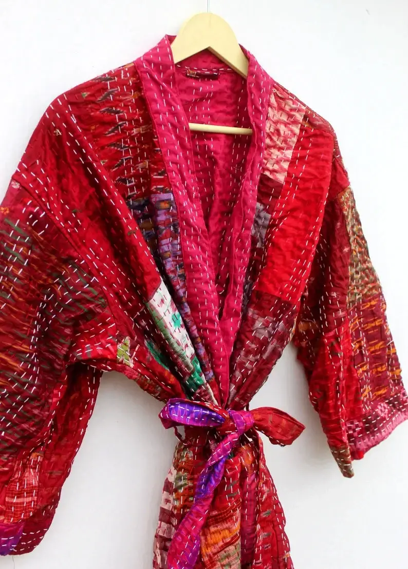 GYPSY STUDIO - Wholesale Kimono - Women's - Long Kimono for Men Women Patchwork Multicolored Silk Kantha1