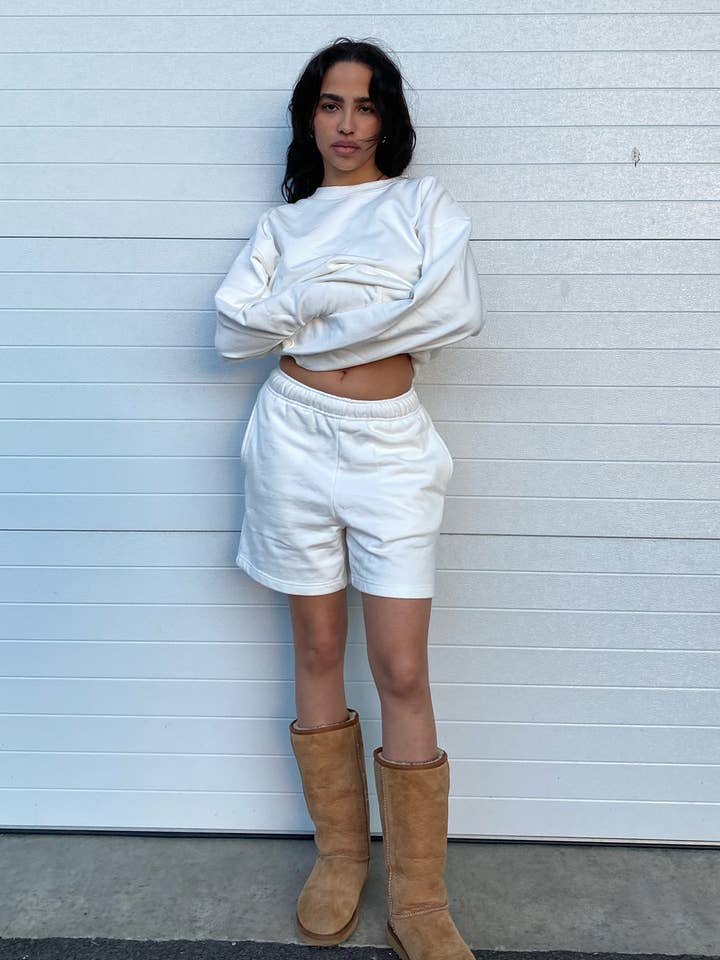 Frankie 100% Organic Cotton Sweatshorts - White for wholesale by Frankie Collective