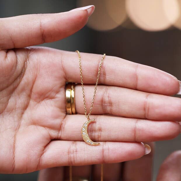 Lisa Angel - Wholesale Pendant/Charm Necklace - Crystal Crescent Moon Necklace in Gold2