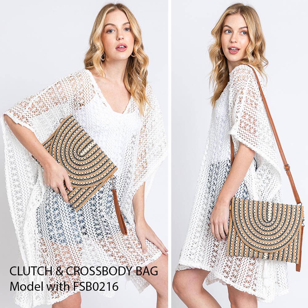 Sensibling Corp. - Wholesale Crossbody Bag - Women's - Mixed Striped Straw Clutch / Crossbody Bag
2