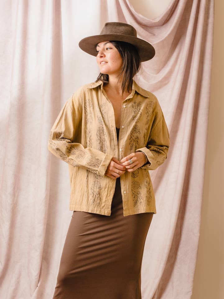 Shop Shirt in Daisy Block Print for wholesale by ARAE