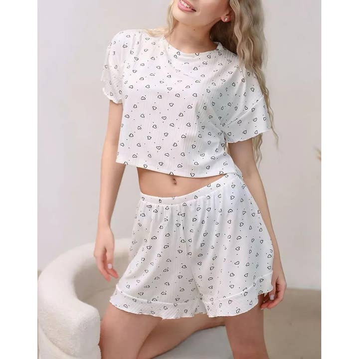 White Valentine's Day love pajamas pants three piece set for wholesale on Faire