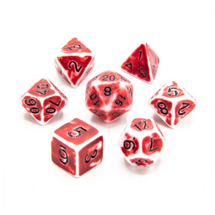 Crimson Relic | Acrylic Dice | 7-Polyhedral Set for wholesale by Tabletop Dominion Limited