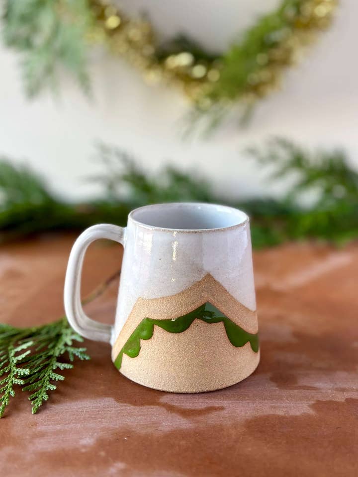 Green Garland Handmade Ceramic Holiday Mug for wholesale by ROB Ceramics