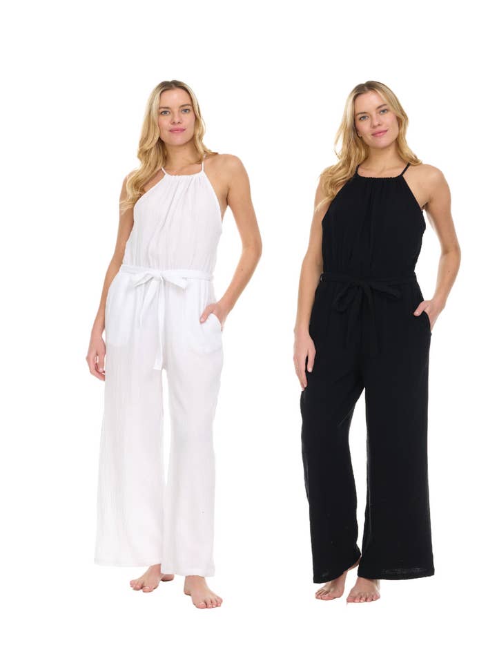 Double Bubble Gauze Jumpsuit for wholesale by Aruba Blue