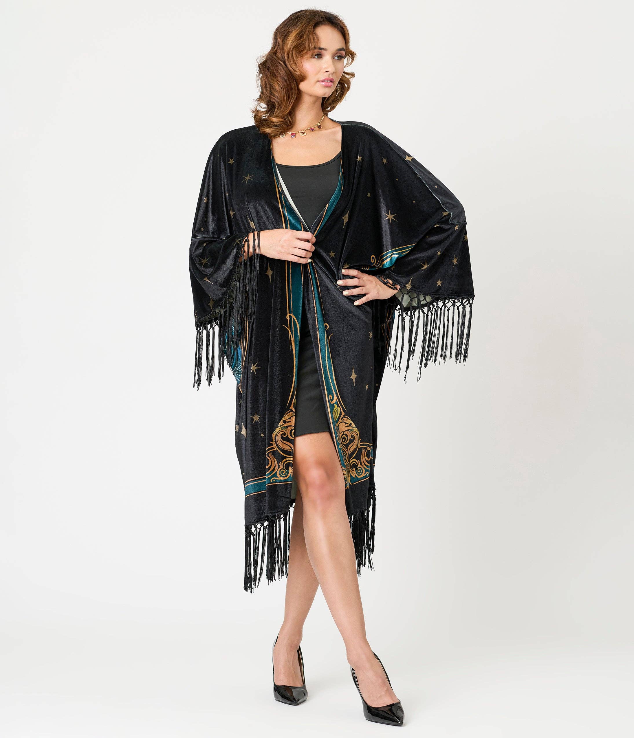 Unique Vintage - Wholesale Kimono - Dames - Unieke Vintage Zwarte Art Nouveau Fringe Kimono1
