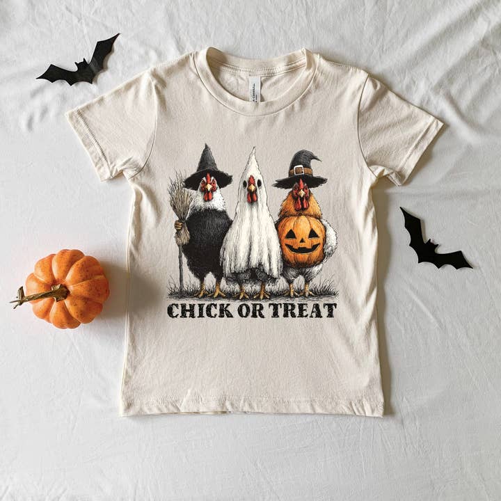 Chick or Treat Halloween Chickens - Youth Short Sleeve Graphic T-Shirt and Toddler Short Sleeve Graphic T-Shirt for wholesale by The Juniper Shop Wholesale