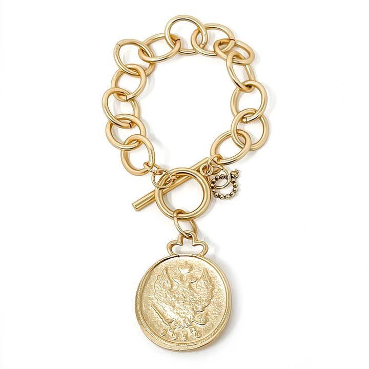 Circle Loop Toggle Bracelet with Gold Ancient Coin for wholesale by PowerBeads by jen