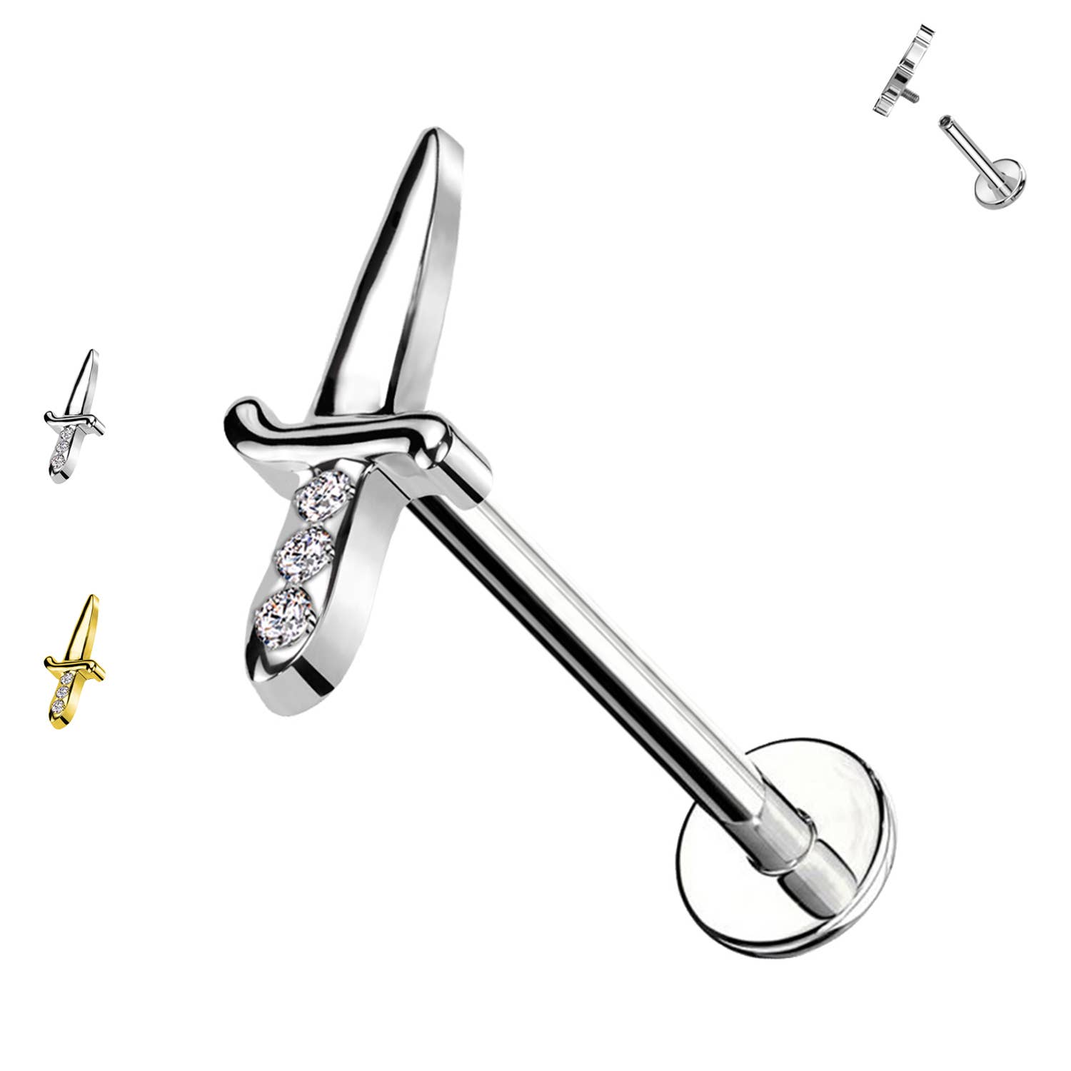 Awaken - Wholesale Single Earring - Labret Piercing with Sword Shaped Crystals PC-1520