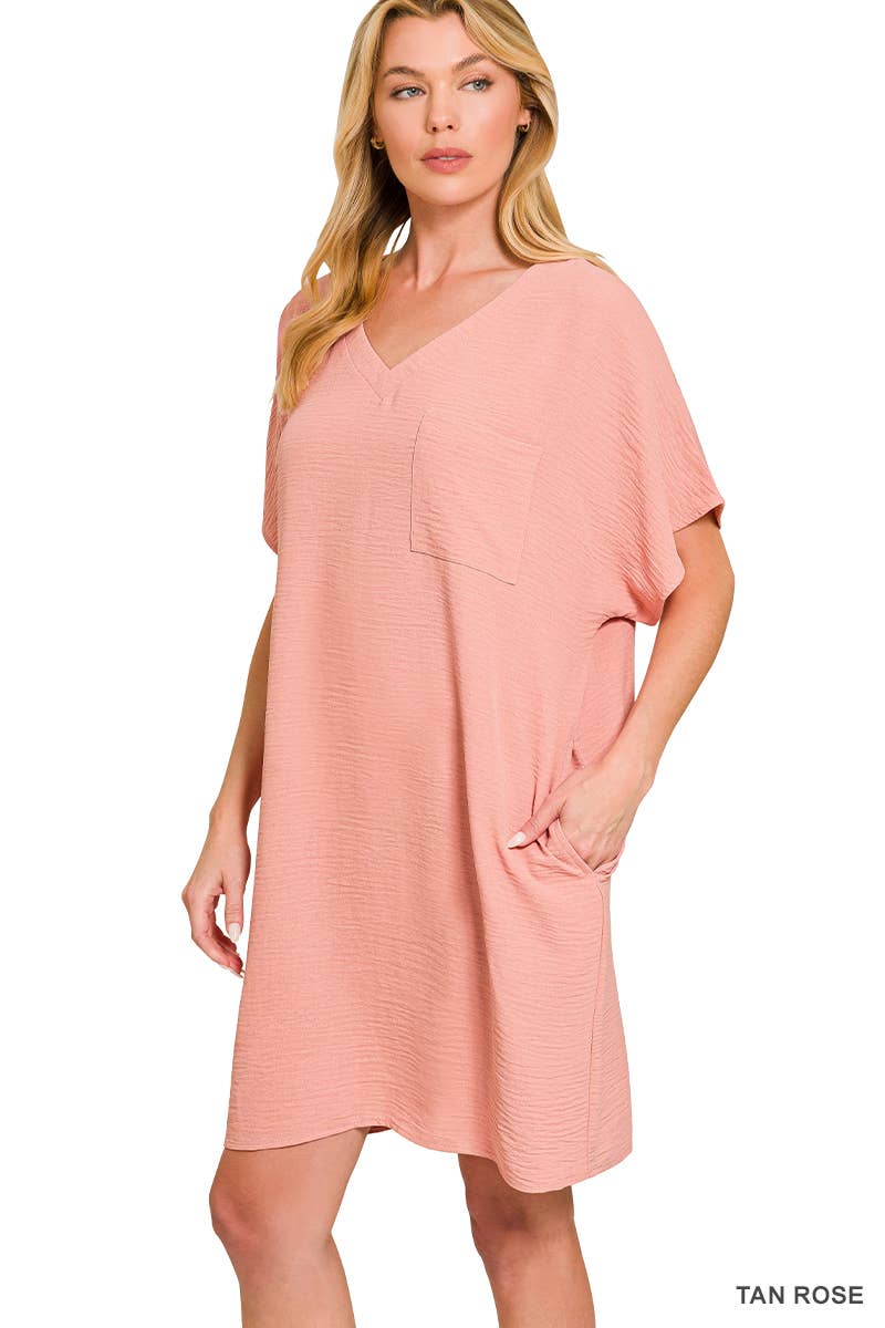 42POPS – wholesale Klänning - Dam – .Woven Airflow V-ringad T-shirtklänning med fickor22