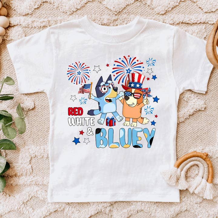 Red White and Bluey Kids 4th of July Tee Shirt for wholesale by AvaryMaeInspirations