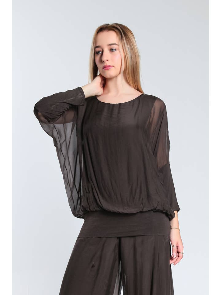TINA Stephens Italy/Tees By Tina - Wholesale Blouse - Women's - Rosa Silk Banded Blouse (BQ206)