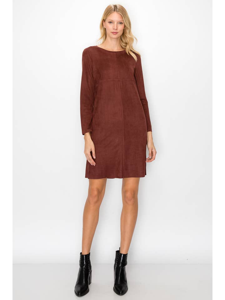 Joh Apparel - Wholesale Dress - Women's - Aurora Stretch Suede Round-Neck Dress with Pockets
