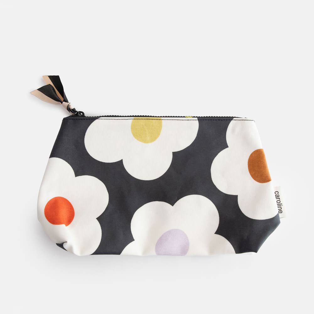 Caroline Gardner - Wholesale Makeup/Cosmetic Bag - Multi Flower Charcoal Coated Canvas Beauty Bag0