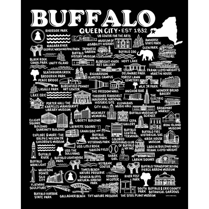 Stampa mappa Buffalo Nero per la vendita all'ingrosso da parte di Whereabouts Shop