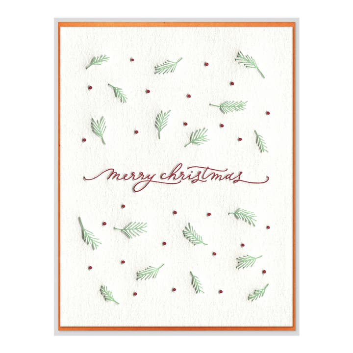 Merry Christmas Evergreen Letterpress Holiday Greeting Card for wholesale by INK MEETS PAPER