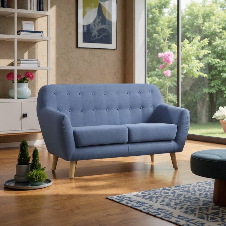 Greenwestons - Wholesale Sofa - Modern Mid-Century Tufted Linen Loveseat with Wooden Legs10