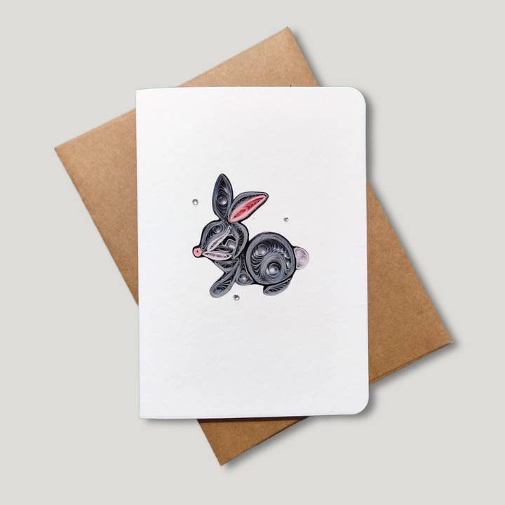 Grå kanin - tryckt Quilling gratulationskort för wholesale av Crane and Quiller