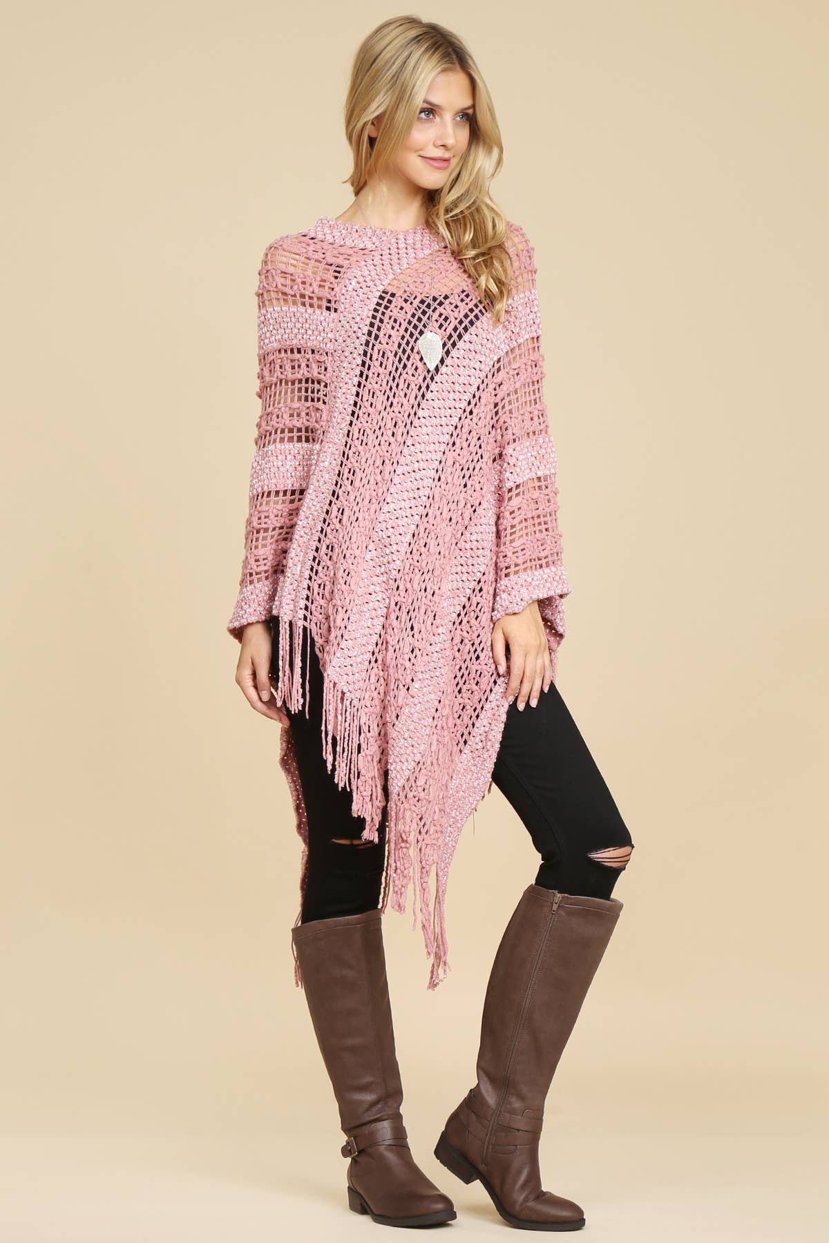 MYS Wholesale Inc - Wholesale Poncho - Women's - Crochet Native Pattern Breezy Poncho29