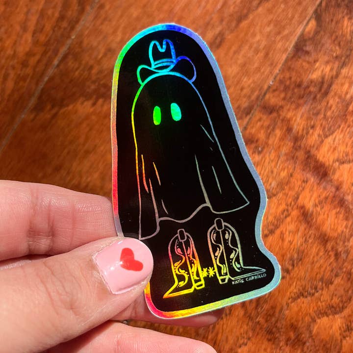 Katie Carrillo - Wholesale Sticker - Holographic Cowboy Ghost Sticker