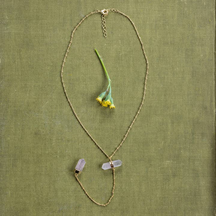 Bijou Necklace Rose Quartz Gold for wholesale by Blue Ocean Traders