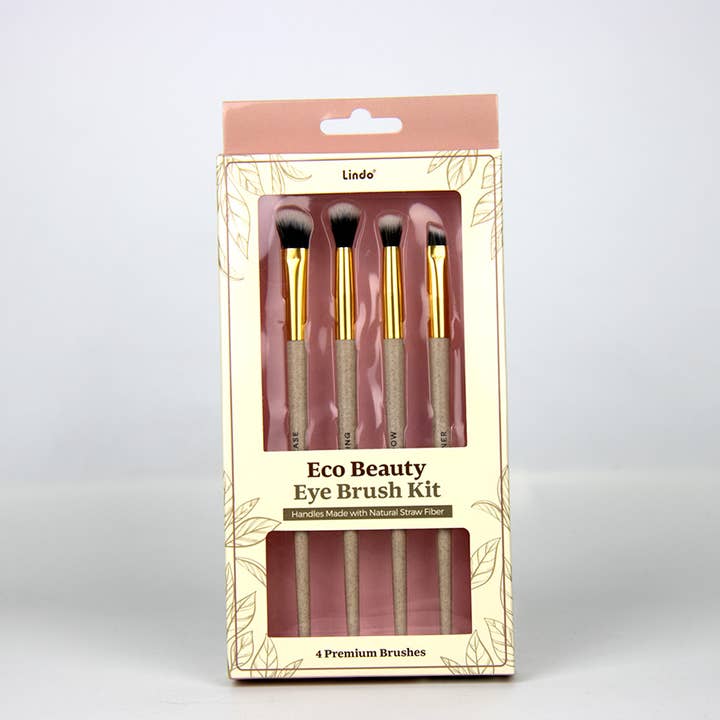 Lindo Beauty 4pcs Eye Brush Kit Natural Straw Fiber Handles for wholesale by Lindo