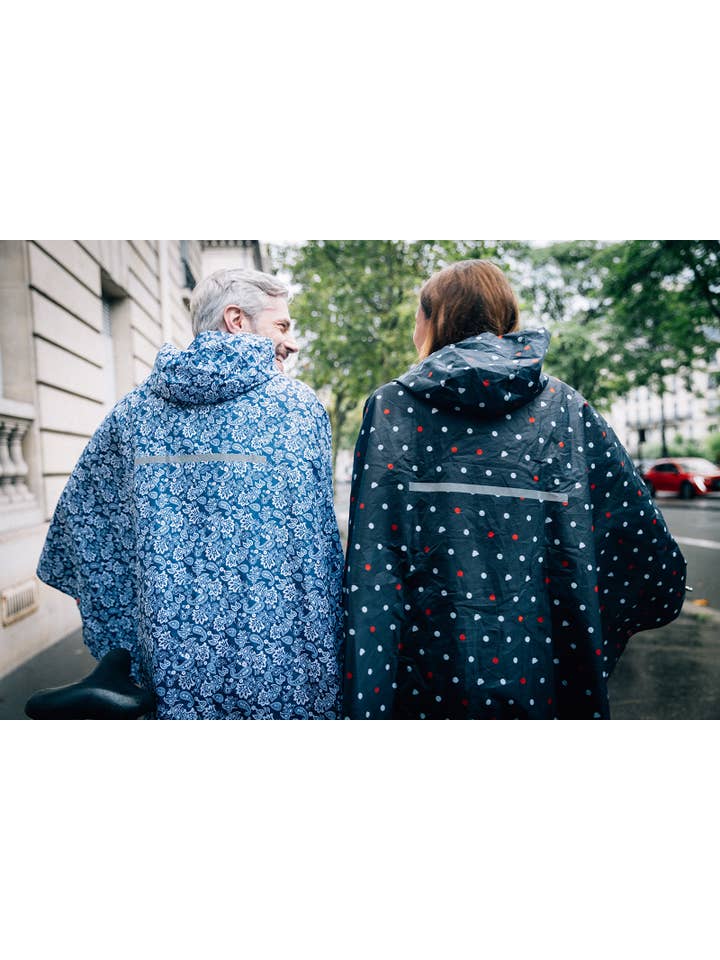 SMATI - Wholesale Poncho - Unisex - Black Rain Poncho with Cloud Dots in Red and White - Unisex