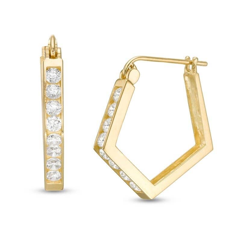 Zahav Jewelry - Wholesale Hoop Earrings - 10kt Solid Gold Pentagon CZ Minimalist Hoop Earrings0