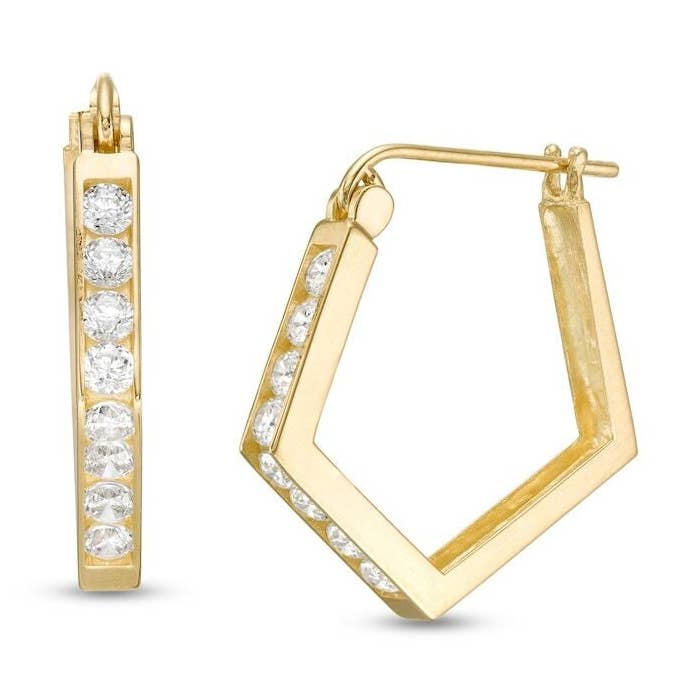 Zahav Jewelry - Wholesale Hoop Earrings - 10kt Solid Gold Pentagon CZ Minimalist Hoop Earrings0