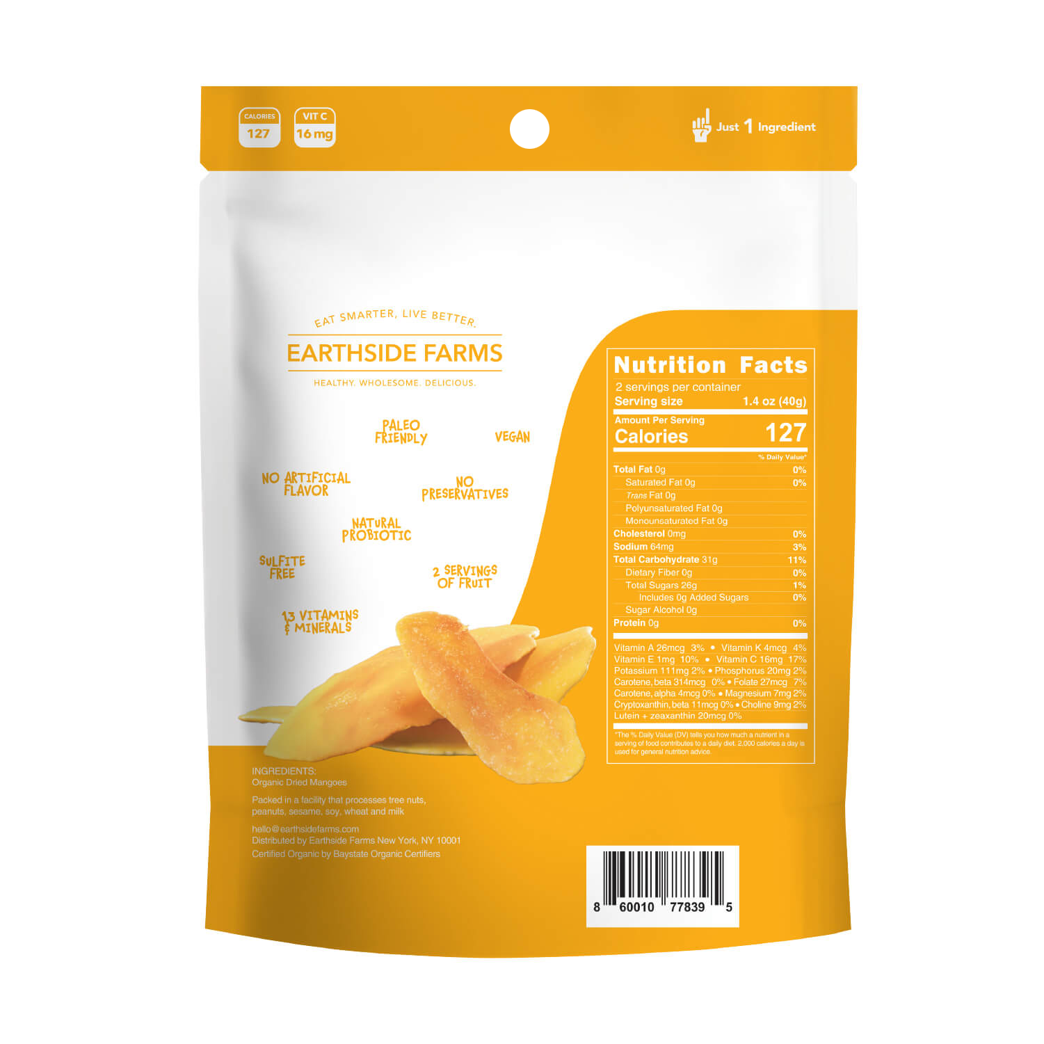 Earthside Farms - Wholesale Dried/Dehydrated Fruit - Dried Organic Mangoes, Dried Fruit 2.8 oz - 6 pack1