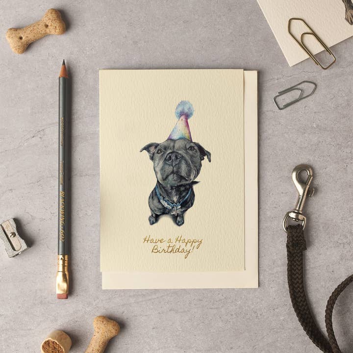 Fijne verjaardag Staffy-kaart voor wholesale door byOliviaBell