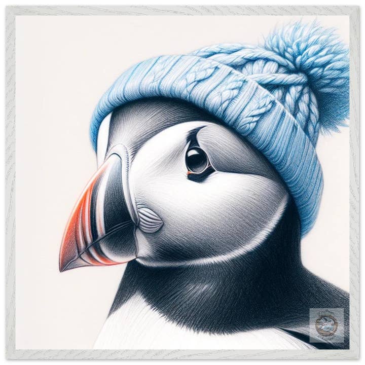 Sky Hues: Puffin in Blue Winter Hat for wholesale by Driftwood Creations